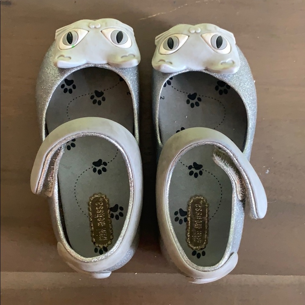 Mini Melissa Glitter Gray Kitty Cat Mary Janes